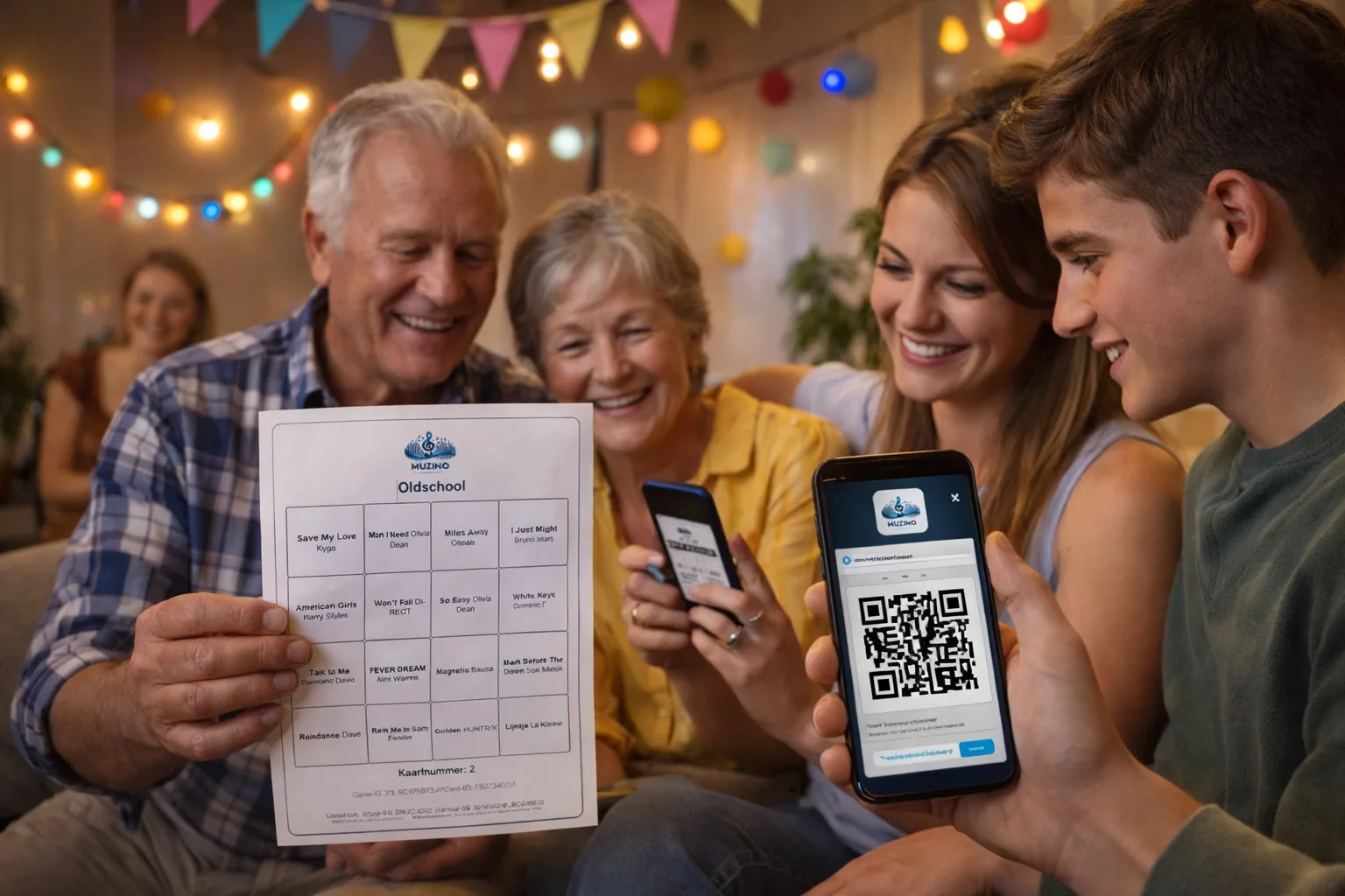 Sfeerbeeld van een verjaardagsfeest met muziekbingo