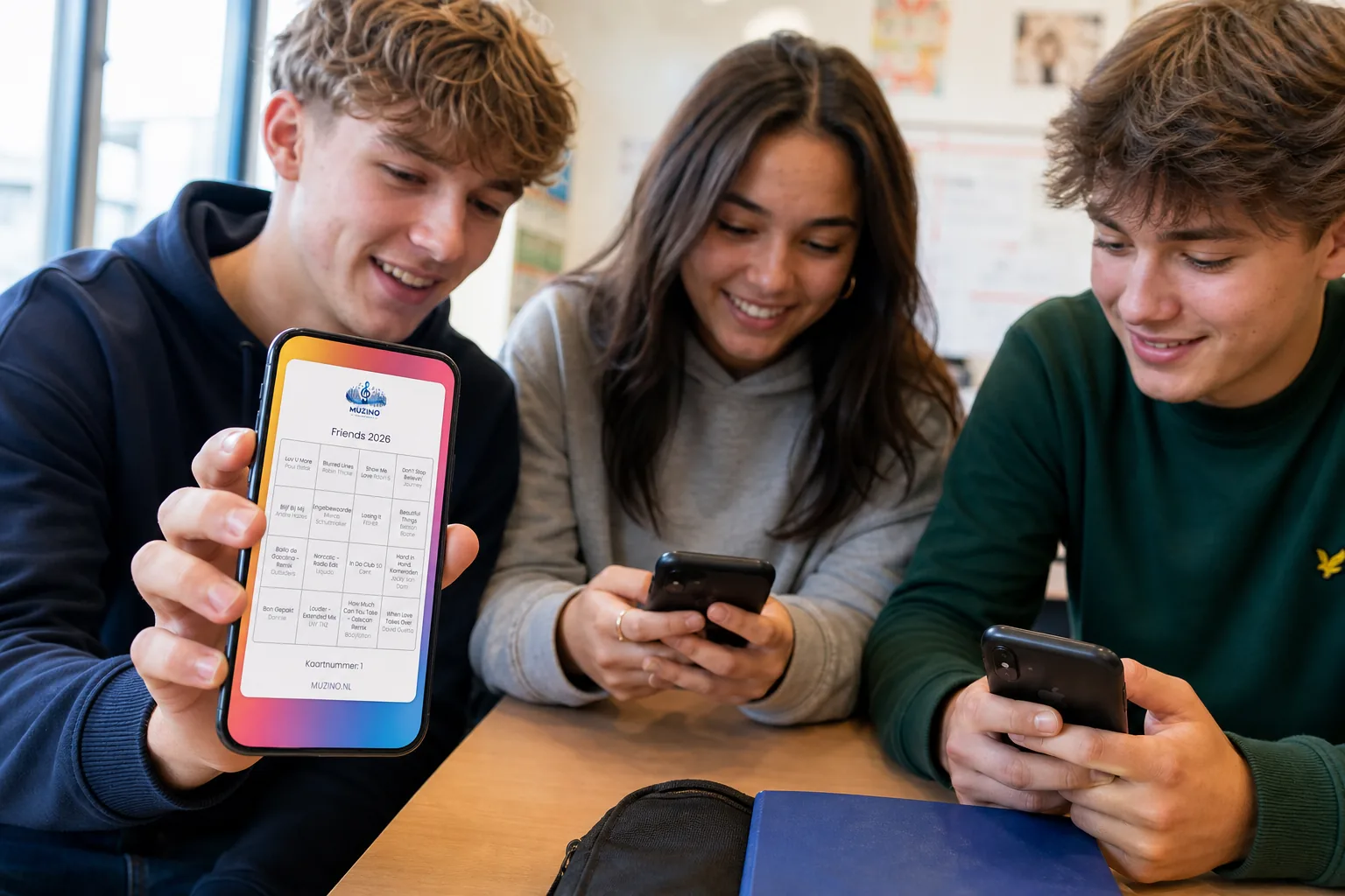 Sfeerbeeld van een klas die samen muziekbingo speelt